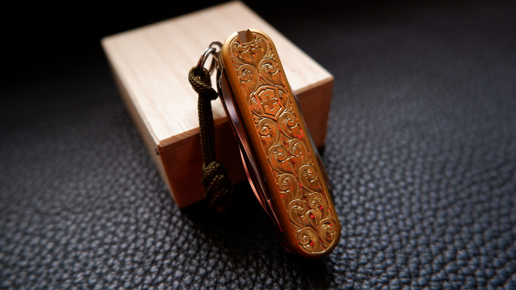 Floral Scroll | Hand-Engraved Brass Scales for 58mm Victorinox | Limited